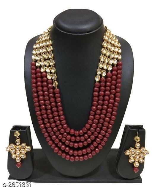 Elegant bridal Multilayered Kundan and Beads Alloy Necklace - 2